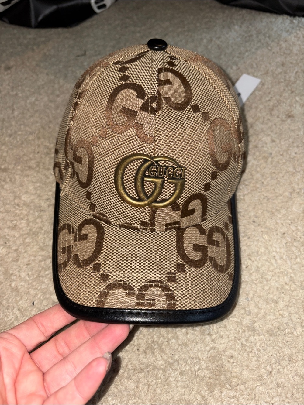 Men's Beige Canvas Baseball Cap with Gold Hardware